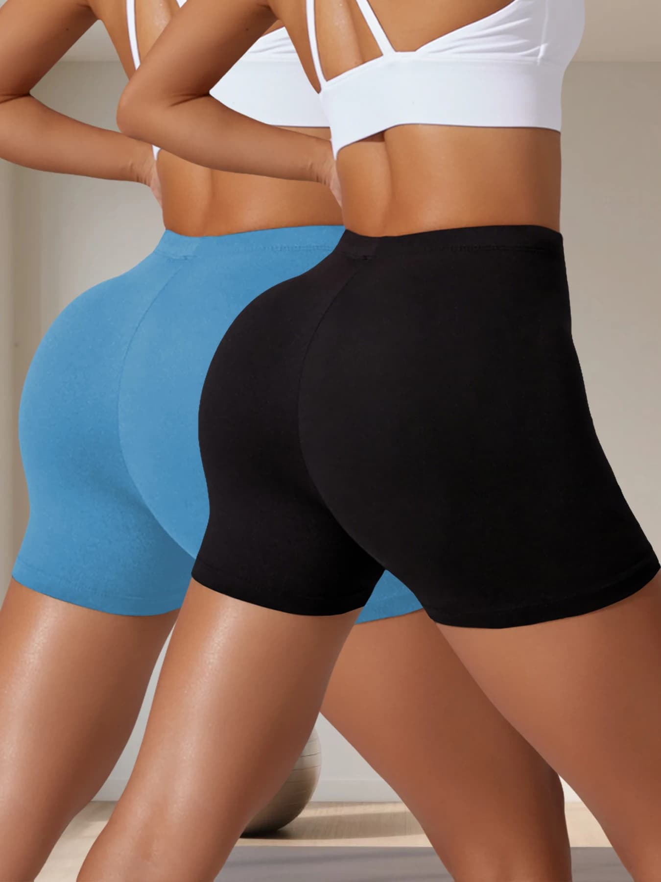 Pack of 2 yoga shorts, racing and cycling women, super soft, high elasticity, non-transparent, for training, cycling, gym, fitness, sportswear