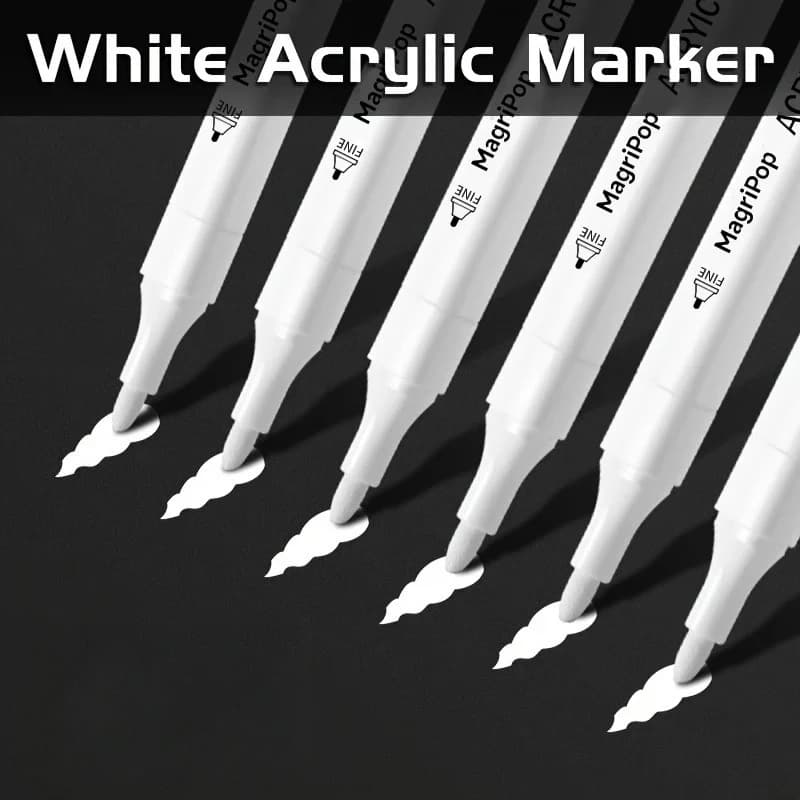 White acrylic pen, permanent pen for artistic supplies for black paper, tires, plastic, stone, metal, painting for artists, beginners