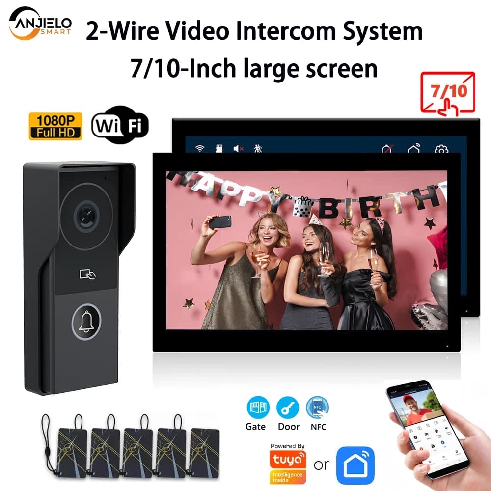 ANJIELOVideo citofono videocitofono campanello video a 2 fili casa Tuya smart 1080P porta in metallo macchina supporta telecamera IP Protezione di sicurezza