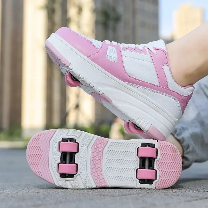 Pattini per ragazze alla moda Studenti per bambini Pattini a rotelle regolabili a doppio scopo a 4 ruote Scarpe sportive con ruote per il tempo libero all'aperto