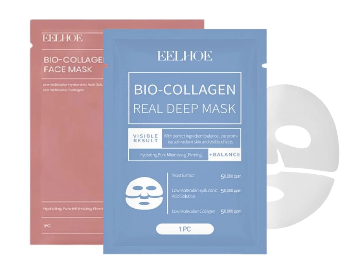 Maschera Bio Collagene Real Deep per Restringere i Pori, Idratazione Profonda, Maschera Notte per Tutto il Viso, Idratante, Rinfrescante, Illuminante, Cura della Pelle