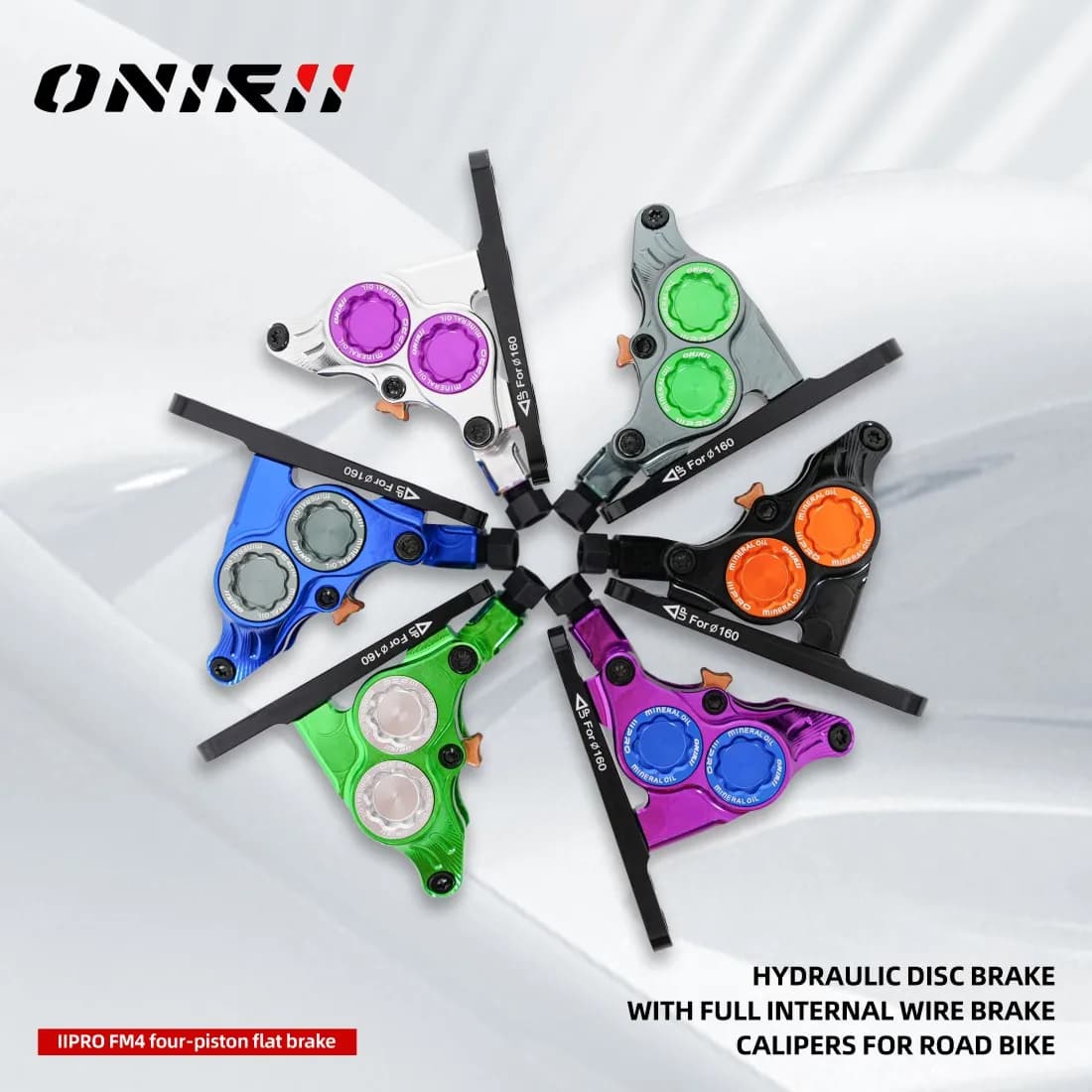 FM4 ONIRII 4 Piston Flat Mount Hydraulic Disc Calipers Clamps Mineral Oil Aluminum CNC Thermal Brakes for Road Bicycle New
