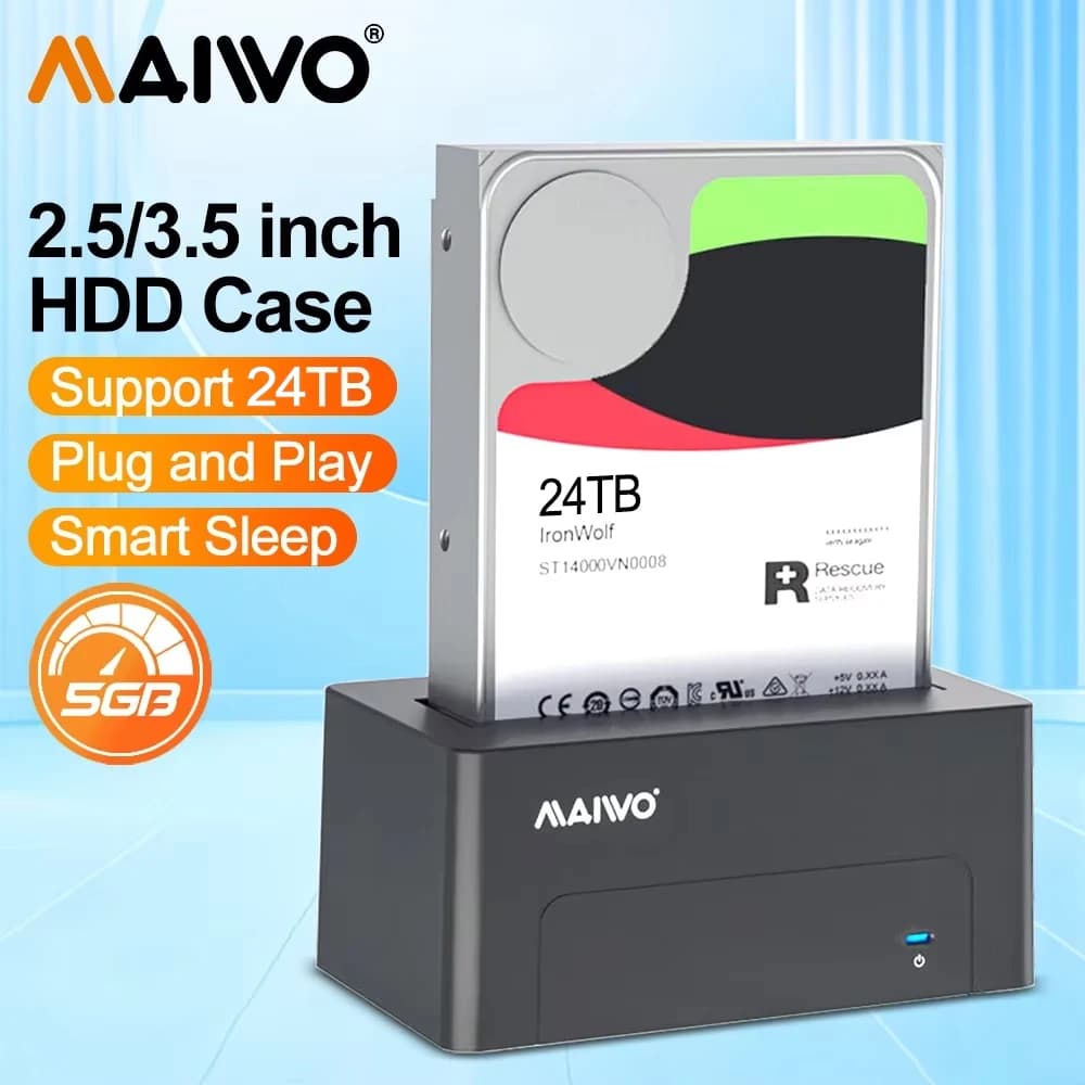 MAIWO Docking HDD da 2,5/3,5 pollici SATA a USB 3.0 Docking station per disco rigido esterno Supporto UASP Capacità HDD da 24 TB per custodia PC