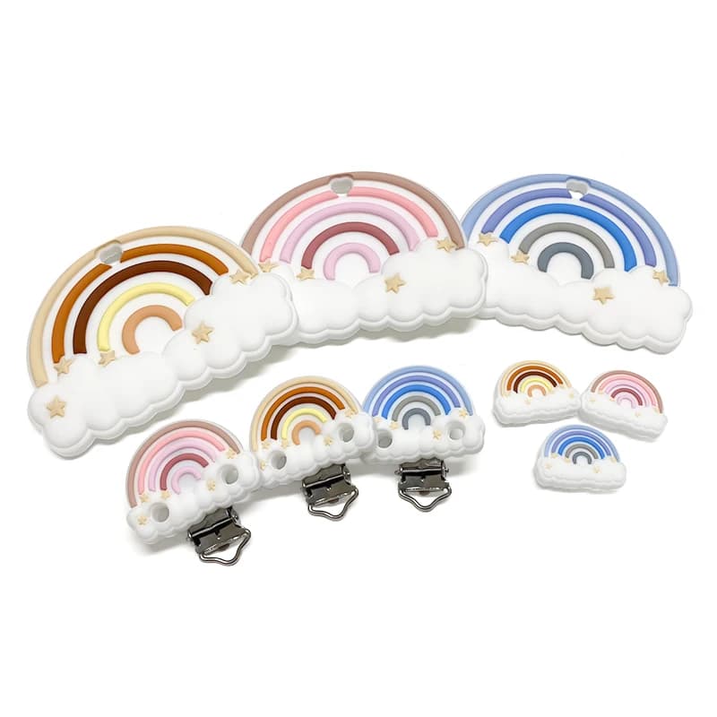 1/3/10 pz silicone arcobaleno massaggiagengive perline ciuccio clip in silicone alimentare giocattoli sicuri per bambini per il bambino catena ciuccio fai da te