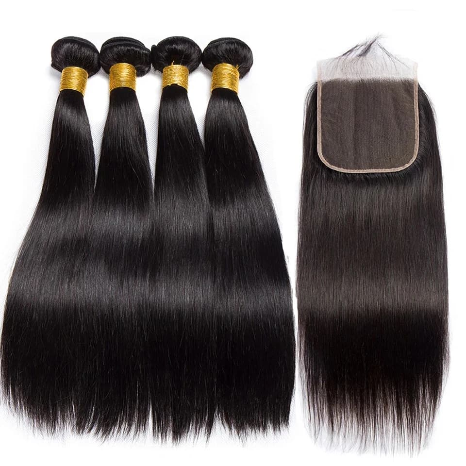 Extension of Straight Human Hair with 4x4 HD Lace Closure, Brasilian Hair Straight with Front, 8-30 Inches