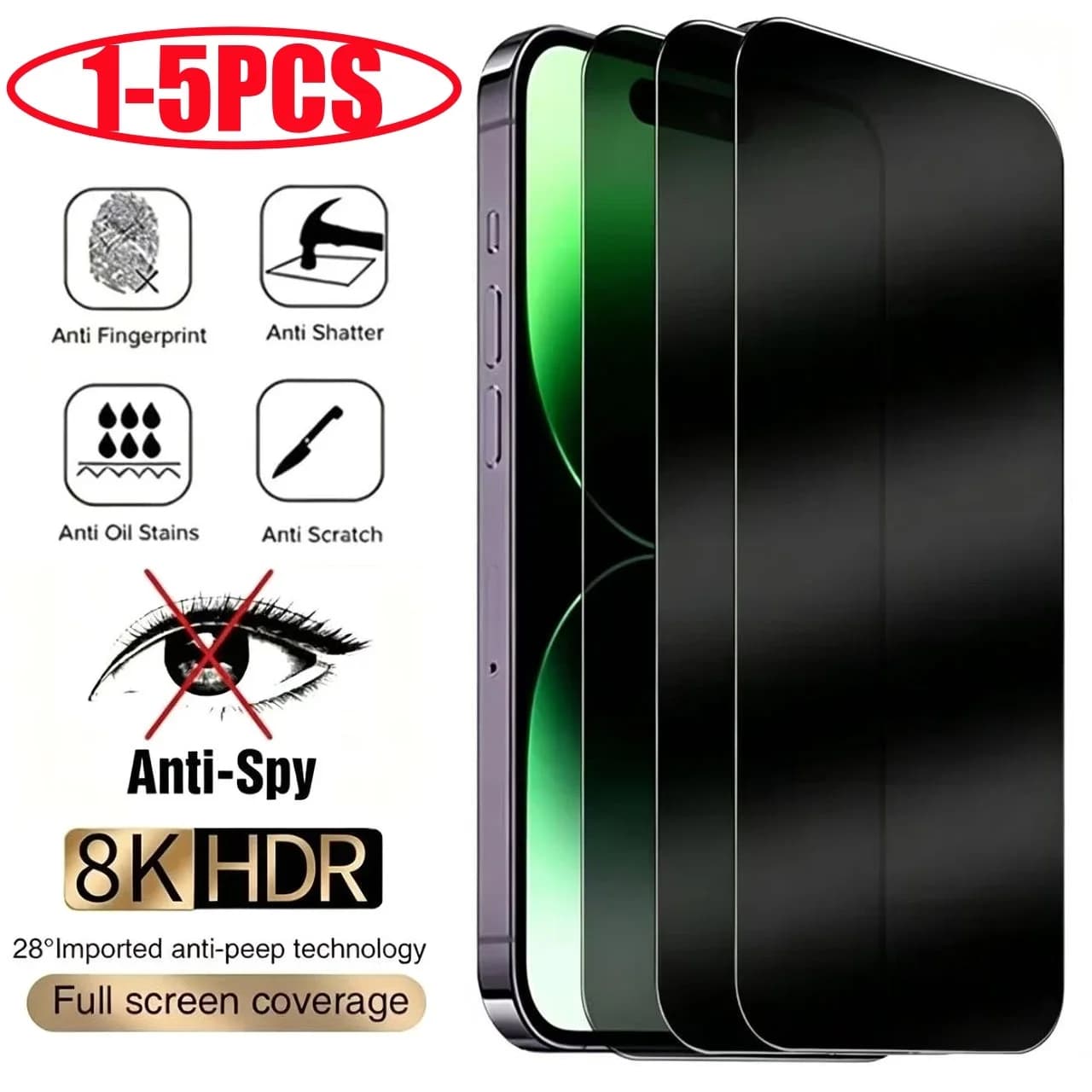1-5PCS privacy screen protectors for iPhone 17 16 Pro Max 17 Air 15 14 Plus 13 12 tempered glass easy to install antispia glass