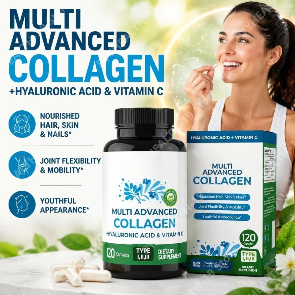 Multi Advanced Collagen Capsules with Hyaluronic Acid & Vitamin C for Hair, Skin, Nails & Joint Flexibility Support 120 Capsules