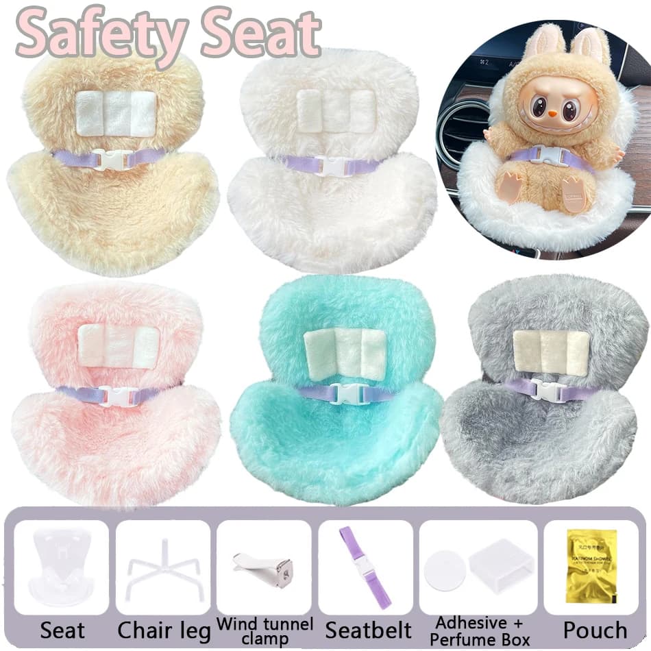 Mini sedile di sicurezza in peluche Kawaii Labubu Idol Doll Display Seat Uscita aria per auto Decorazione di aromaterapia Accessori interni per auto