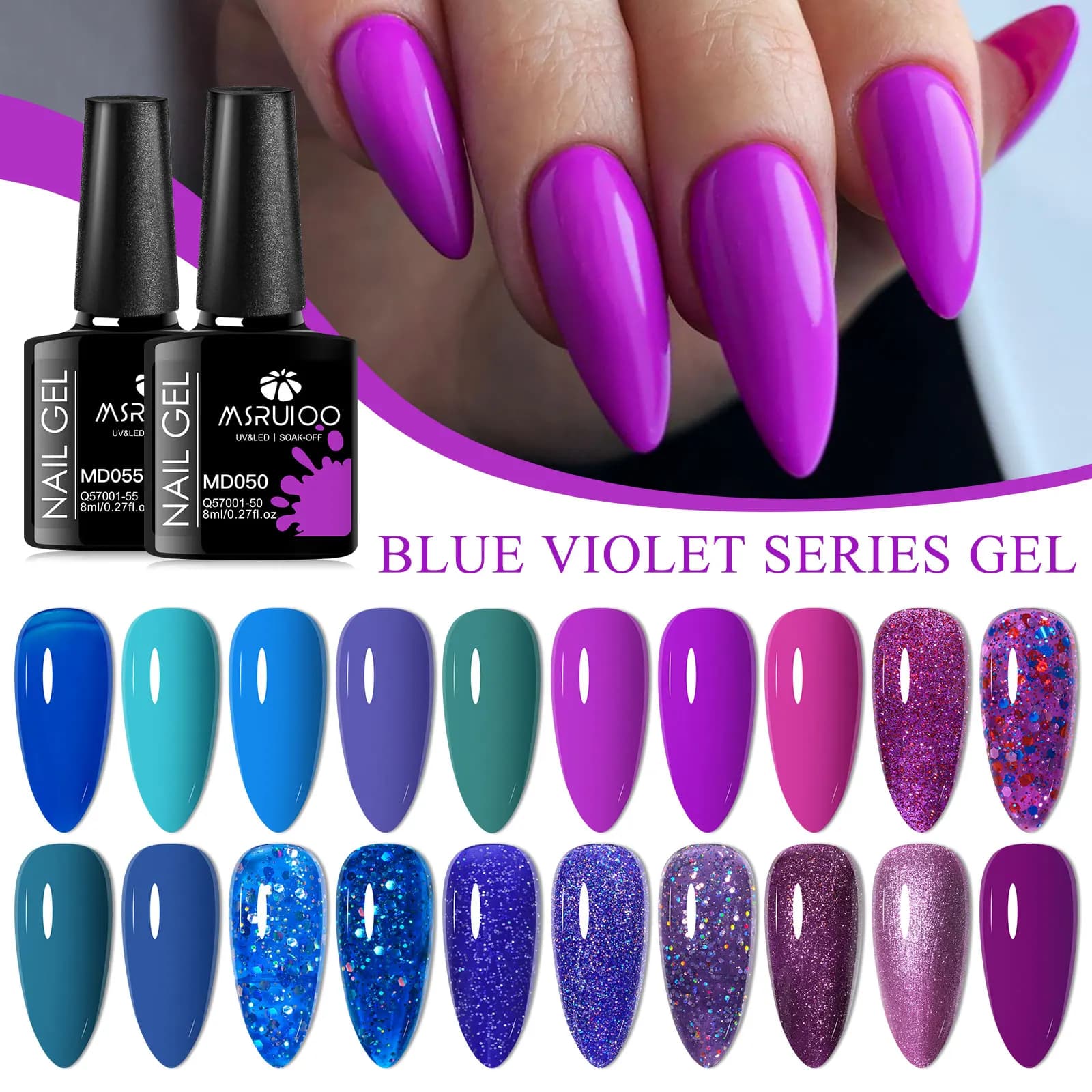 MSRUIOO 8ml Blu Viola Serie Gel Smalto per unghie Semi Permanente Soak Off UV LED Smalto Gel per Nail Art Manicure Vernici fai da te
