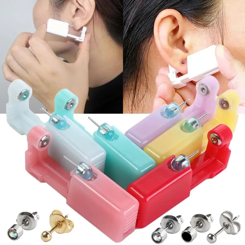 Con orecchini a bottone Trago sterile Cartilagine dell'orecchio Naso Helix Piercing Orecchino Piercer Macchina Acciaio Usa e getta Strumento per piercing all'orecchio del naso