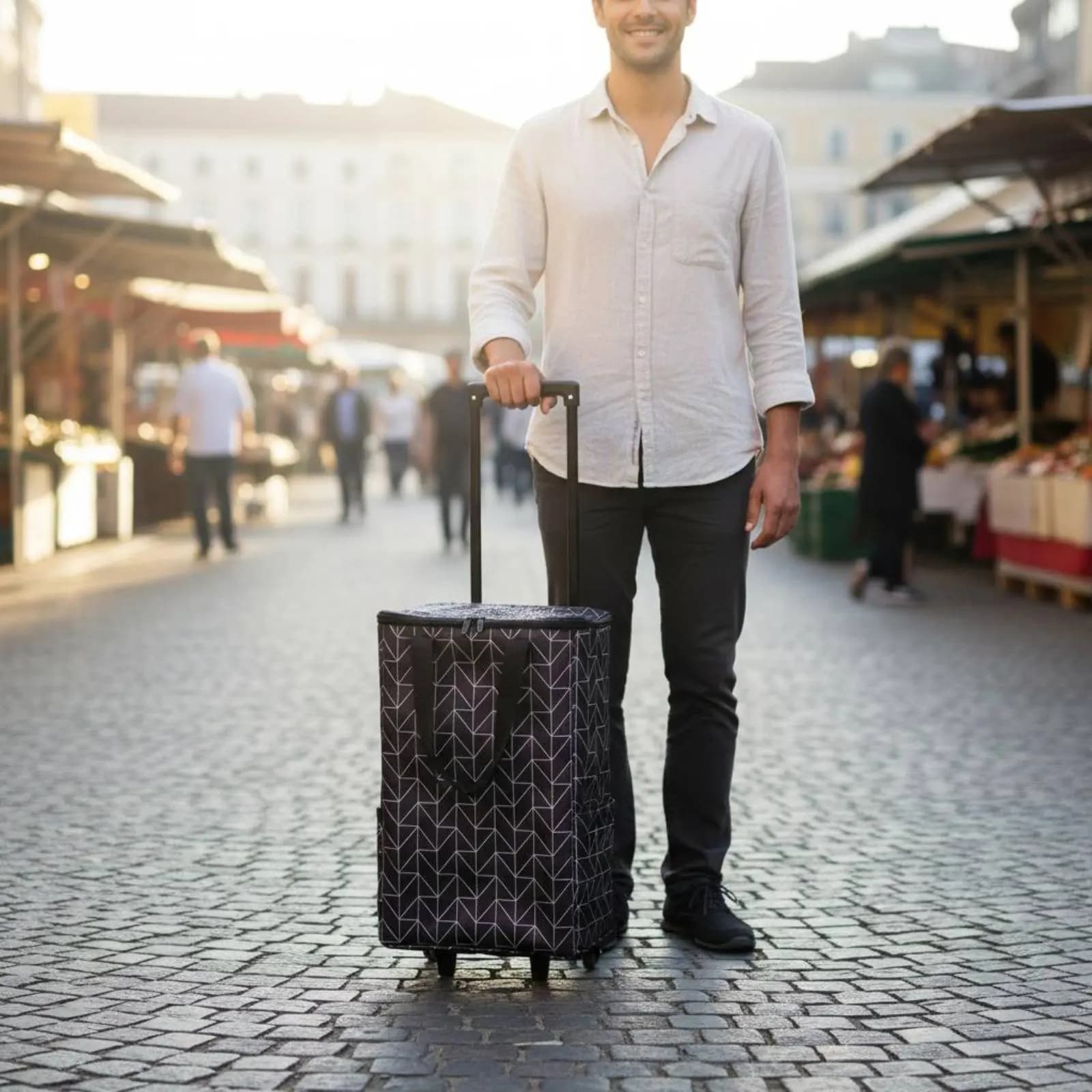 Carrello Porta Alimenti con Ruote, Borsa Shopping Multifunzione Pieghevole, Carrello Utilitario con Manico Telescopico per Anziani, Lavanderia