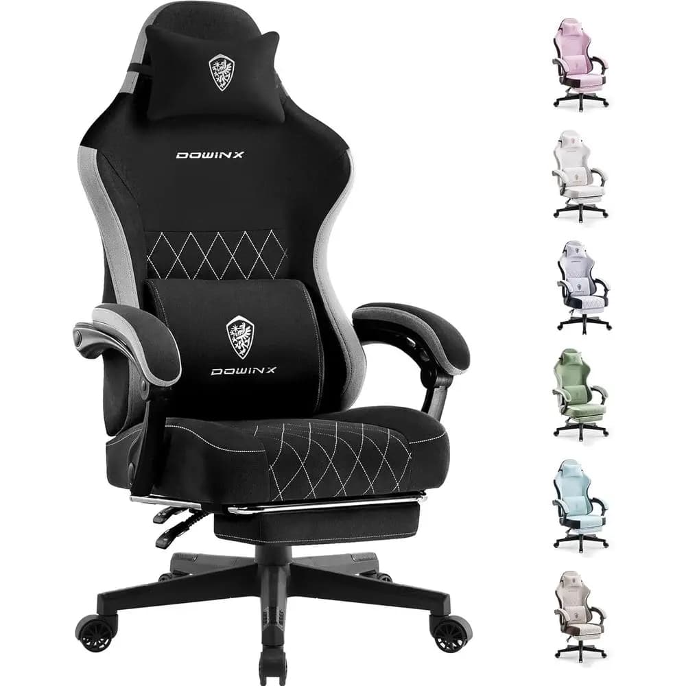 Sedia da Gaming Ergonomica con Poggiapiedi e Cuscino a Molla, Altezza Regolabile per Supporto Lombare, Adatta per Adulti, Nera