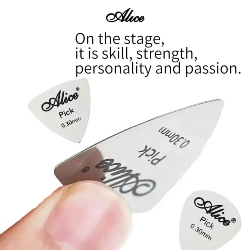 Alice 10Pcs Stainless Steel Metal Guitar Pick 0.3mm/Bright Vibrant Sounds Long Lasting Durable /for Bass & Ukelele Accessories
