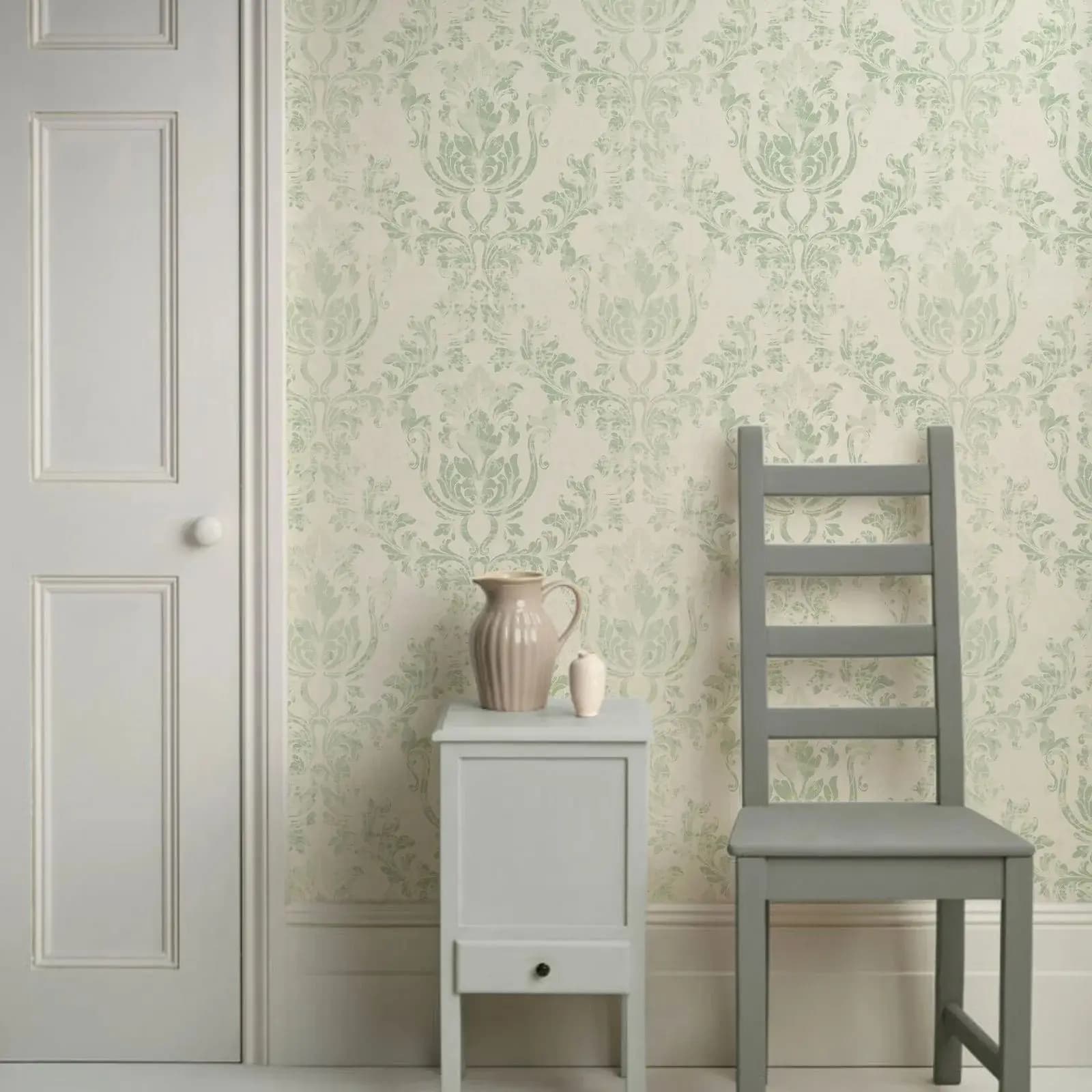 Vintage Green Damask Wallpaper Roll,Peel and Stick Wall Paper For Home Decorations,Tradition Non-woven Wall Paper Roll,50*300cm