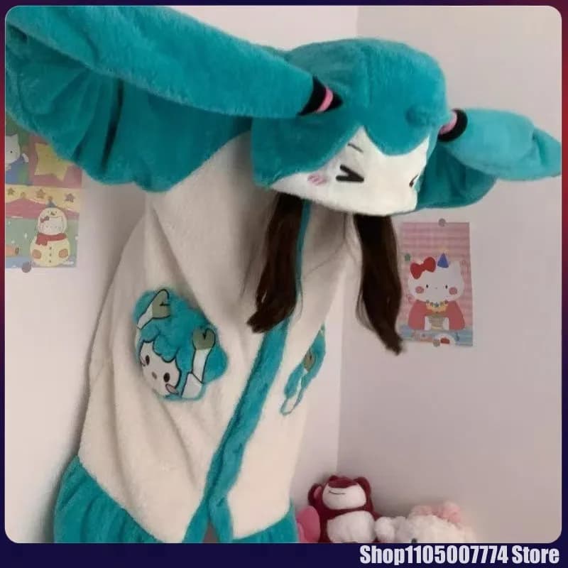 Cartoon Cute Hatsune Miku Girl Soft Girl Bow Coral Velvet Hoodie Nightwear 2026 New edition with warm velvet coat