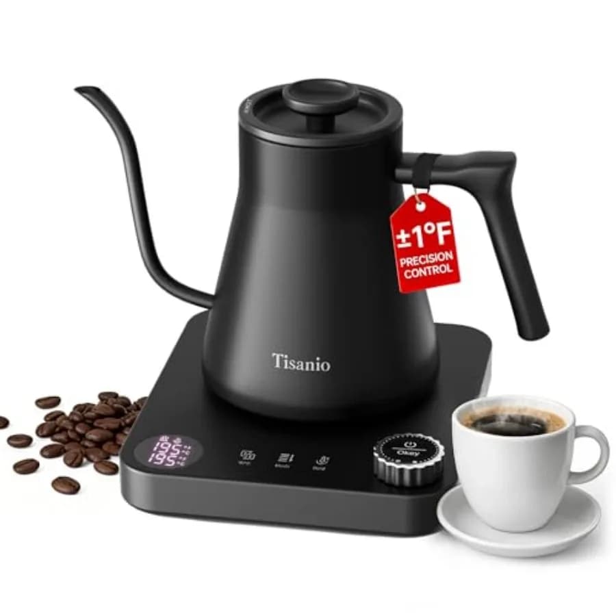 Bollitore elettrico a collo d'oca per caffè filtro ±1 ° Controllo della temperatura F, riscaldamento intelligente, acciaio inossidabile 304, bollitura rapida e 2 ore di funzionamento.
