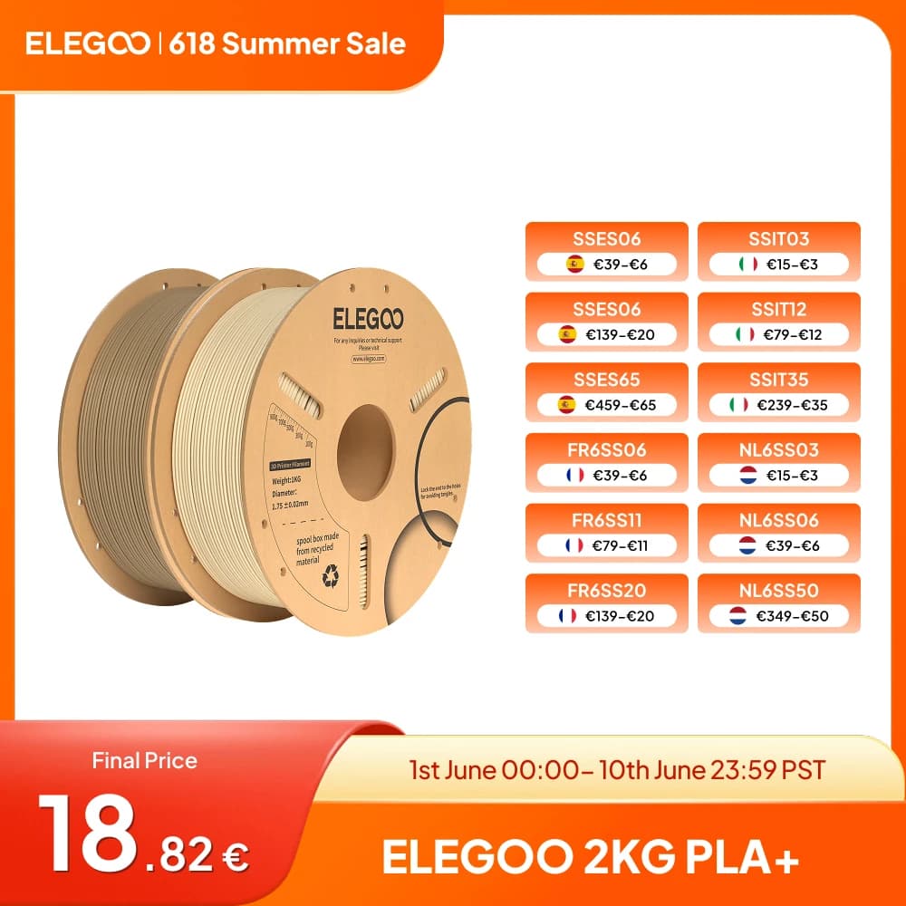 ELEGOO 1.75mm PLA+ Filament 2KG Set Plastic 3D PLA for Most FDM 3D Printers Dimensional Accuracy +/- 0.02mm 2pcs*1kg PLA+ Set