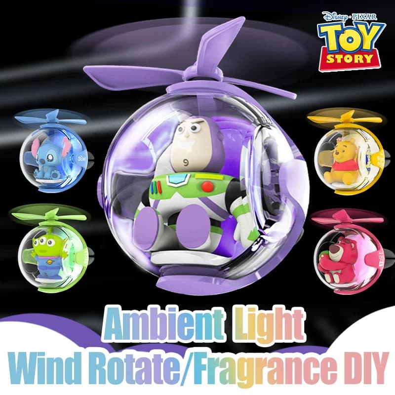Diffuser of DIY fragrances without scent Disney Buzz Lightyear, rotating helicopter with LED ambient light, ornament for cars, clip for air intake.