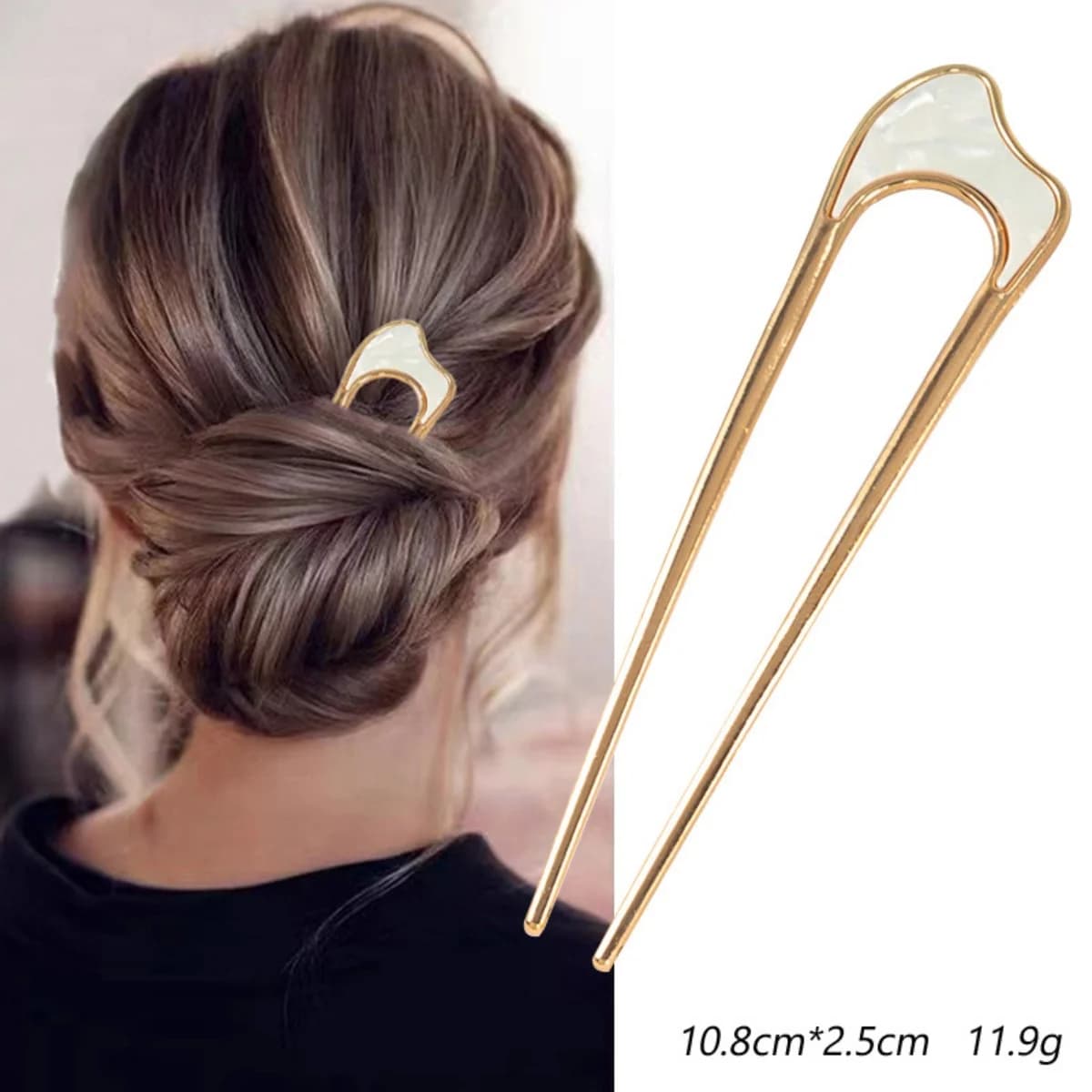 Fashionable Hair Accessories U Shaped Hair Stick Metal for Women Color Silver Gold Elegant Shell Glazed Fortress Gifts for Female Headdress