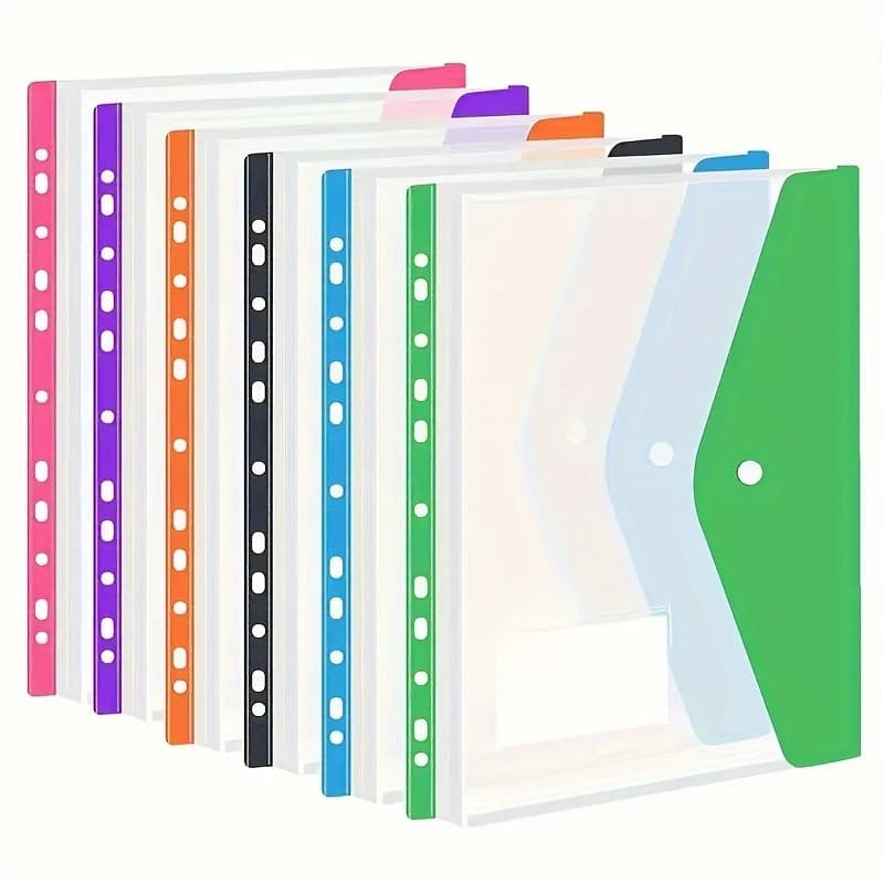 Cartelle di file in plastica colorate con chiusura a scatto Tasche di espansione a 11 fori per documenti A4 Forniture Confezione da 6 2 3 4 Raccoglitori ad anelli
