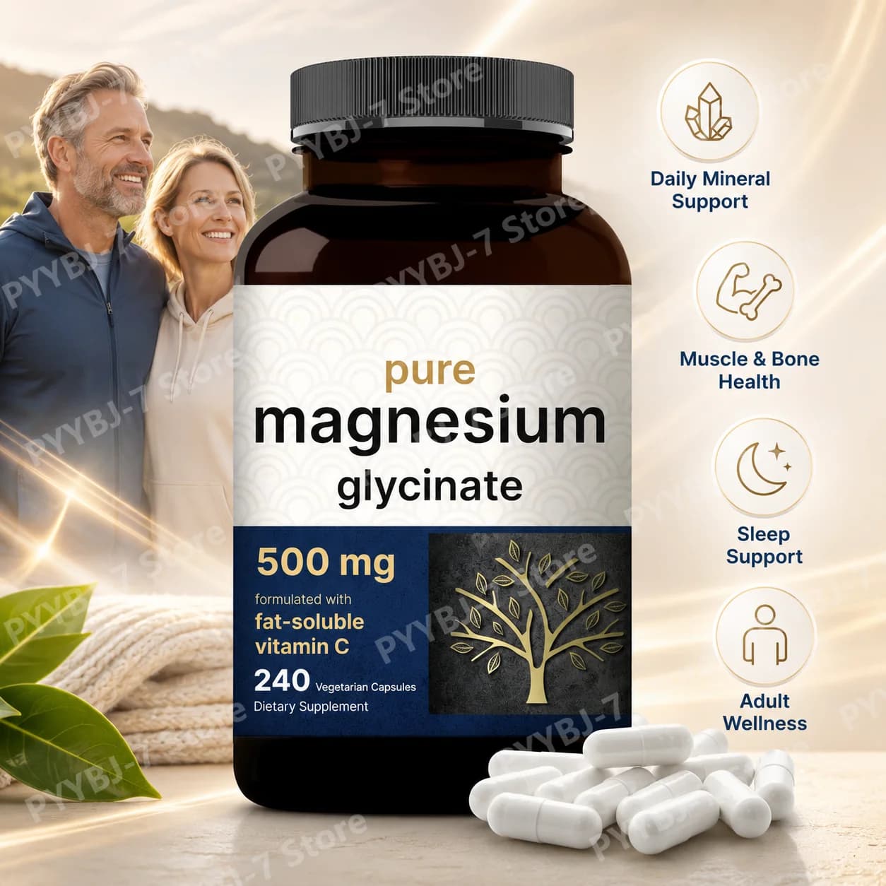 Magnesium Glycinate Supplement with Vitamin C Sleep Relaxation Support Muscle & Bone Wellness Daily Mineral Support Supplement