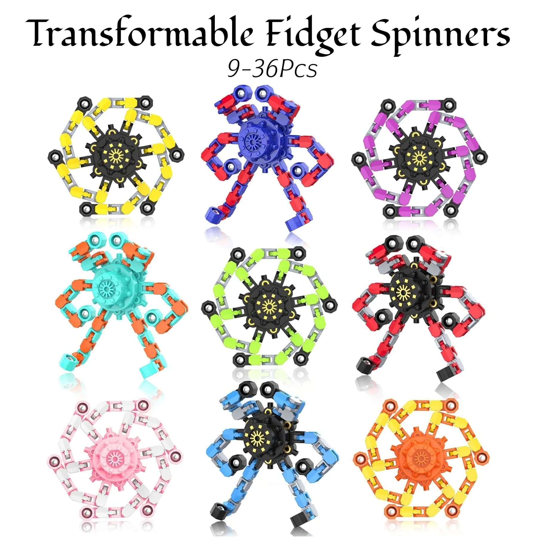 9-36 pezzi trasformabili Fidget Spinners Fidget Toys Giocattoli sensoriali per adulti per bambini con autismo Robot Spinner per bomboniere di compleanno