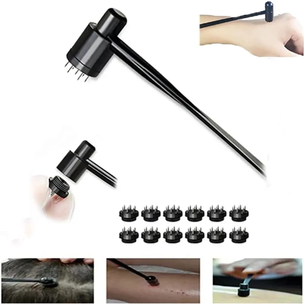 Dermal Hammer Plum Blossom Shaped Blood Hammer 7 Star Needle Dermal Needle Bloodletting Needle Seven Star Needle Set for Beauty