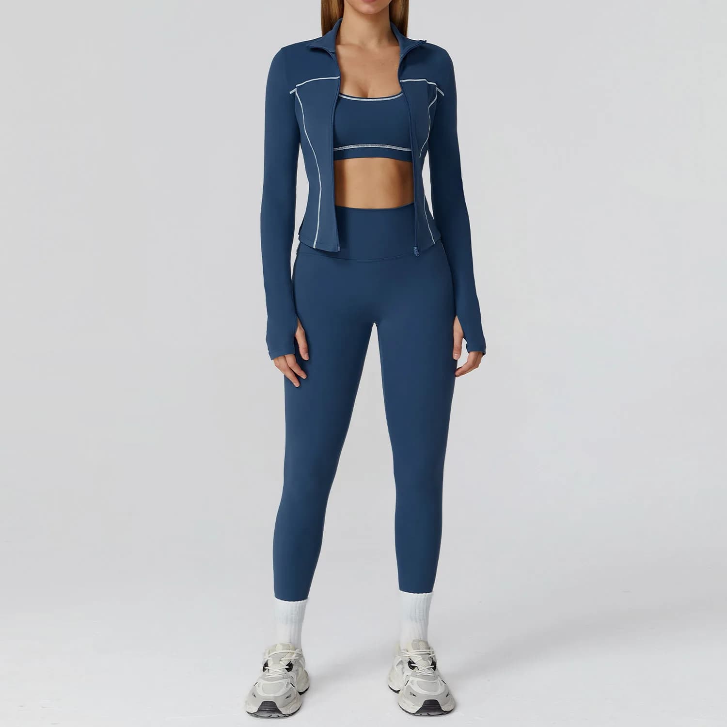 Abbigliamento Sportivo da Donna, Set Yoga 2/3 Pezzi, Tuta da Fitness, Leggings da Palestra, Completo Sportivo Femminile con Maniche Lunghe e Reggiseno