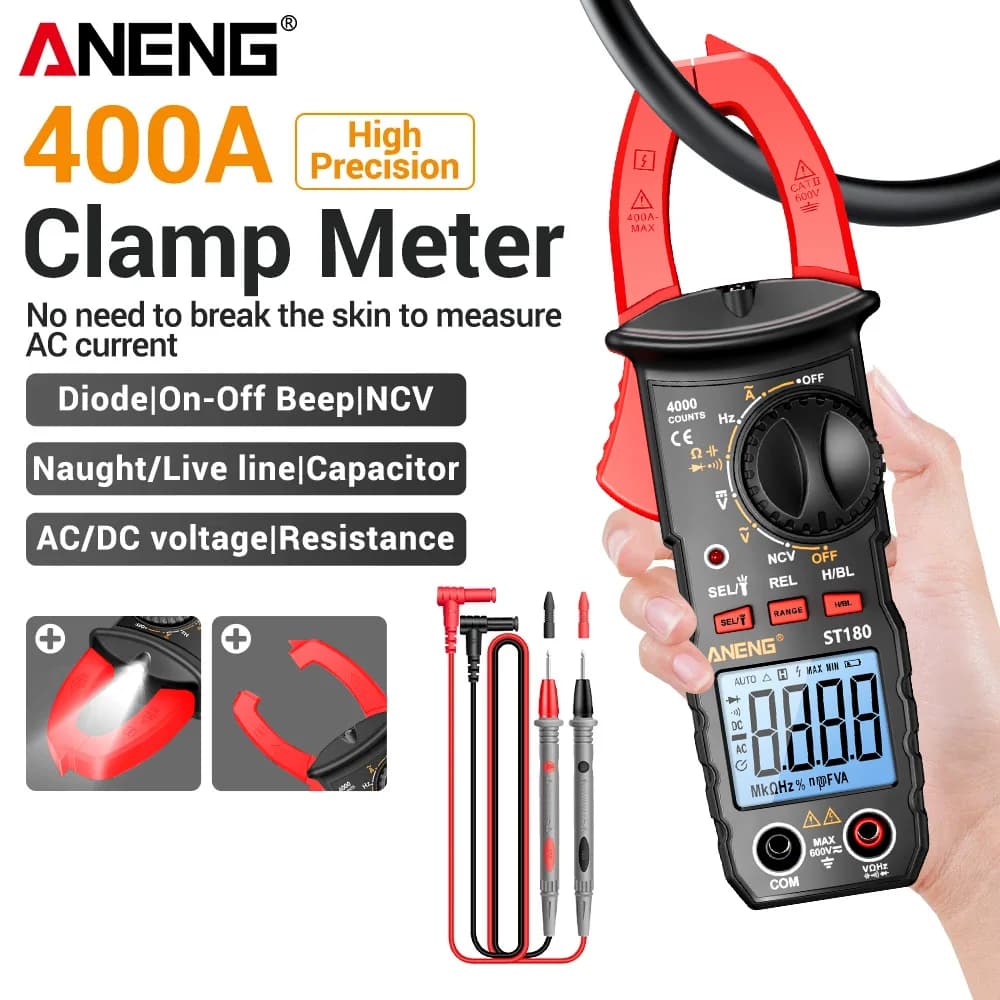 ANENG ST180 amperometric clamp Digital multimeter AC current meter 4000 Amperometer voltage tester Amp Hz NCV Capacity Ohm Instrument