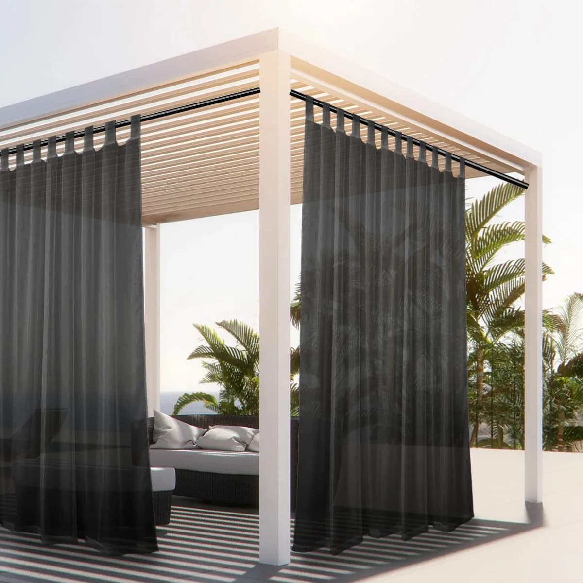 1 pc, transparent outdoor curtain Volie with tab top waterproof polyester fiber outdoor curtain for porch, Pergola, cabin