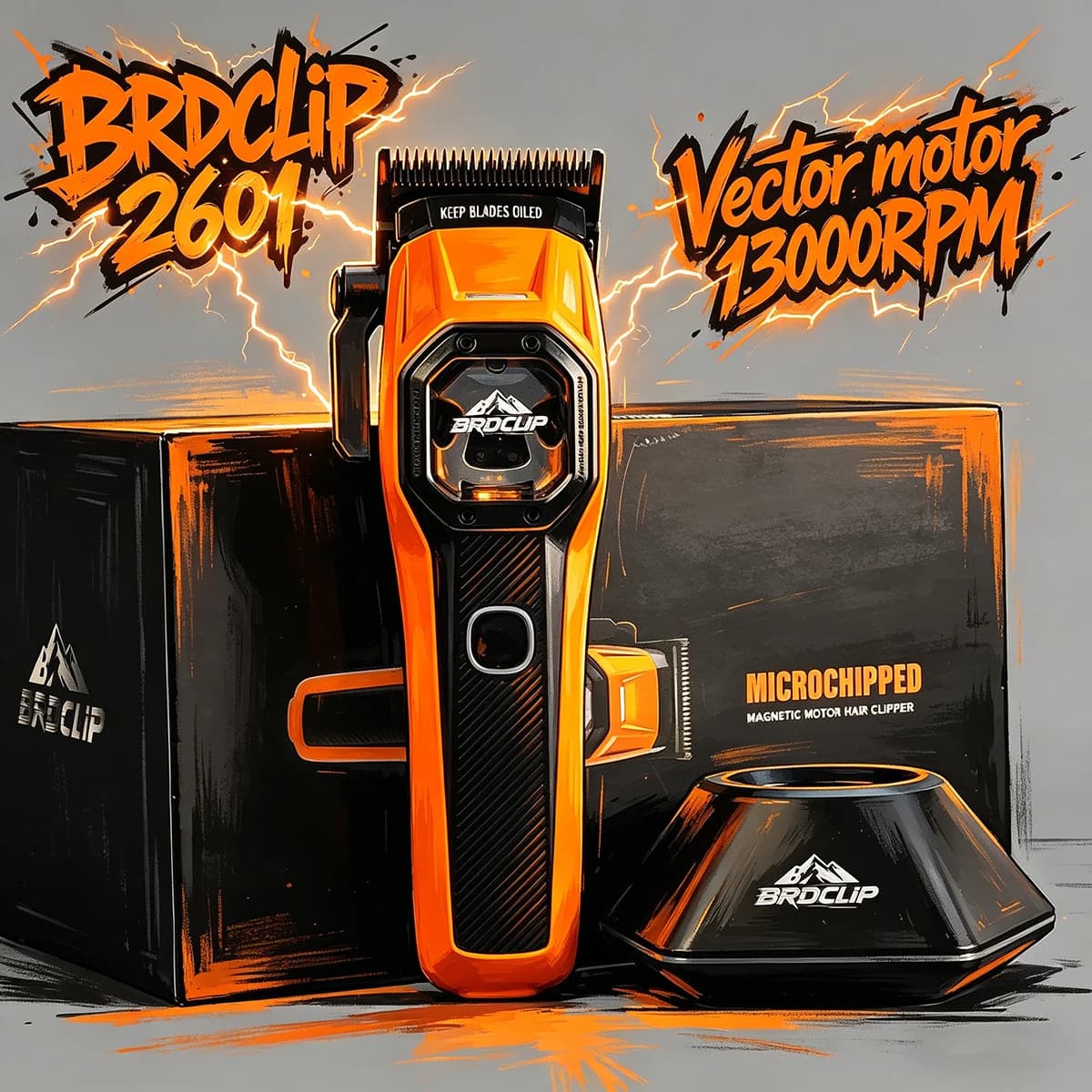 Professional Electric Haircuts with Vector Motor 13000RPM, Base with LED Lights, U Blade, New BRDCLIP, Barber Machine for Man