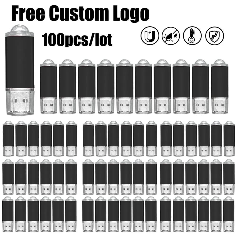 Confezione da 100 unità flash USB con logo gratuito 128 GB 64 GB 32 GB 16 GB 8 GB 4 GB Pen Drive impermeabile Memory Stick 2.0 Disco Pendrive colorato