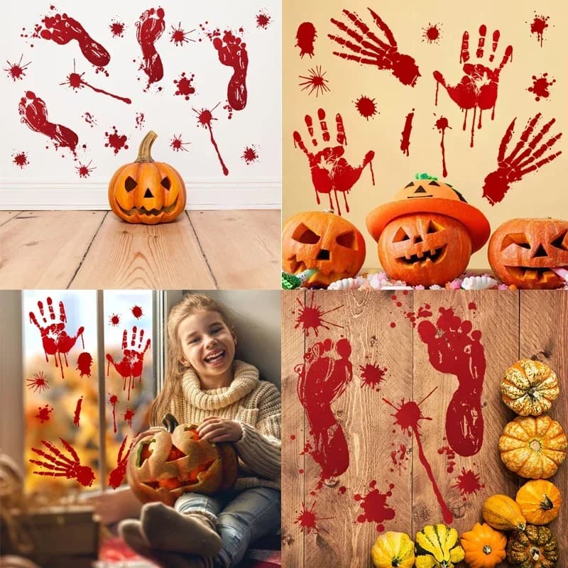 Adesivi di Halloween Horror Sangue Stampa a mano Adesivi per porte Finestra Bagno Ombra Vetro Fantasma femminile Adesivo Decorazione di Halloween