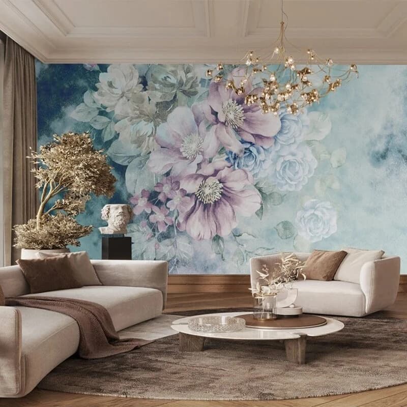 Decorazione domestica lussuosa TV moderna semplice e di fascia alta decorata con fiori, parete di fondo della camera da letto