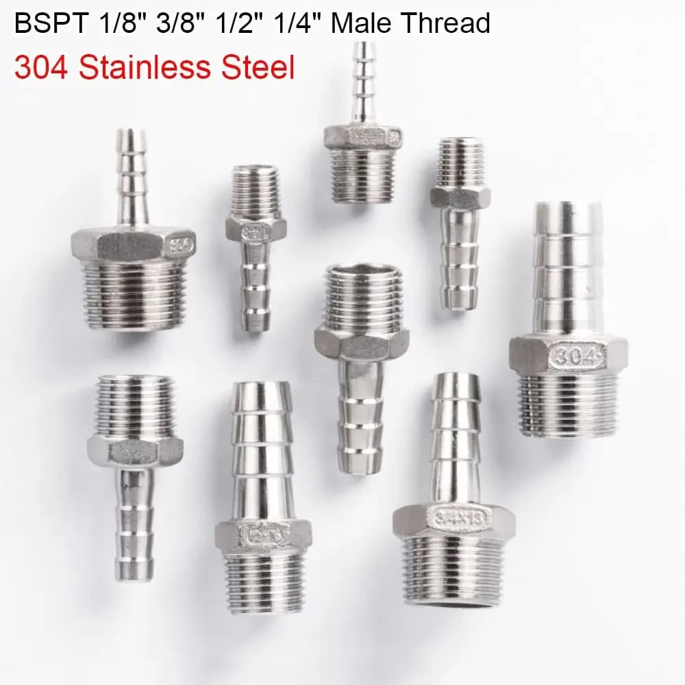 1Pcs Connector Adapter Pipe Joint 304 Stainless Steel Male Thread Hose Connector 1/8" 3/8" 1/2" 1/4" 6mm To 12mm Pipe Fitting