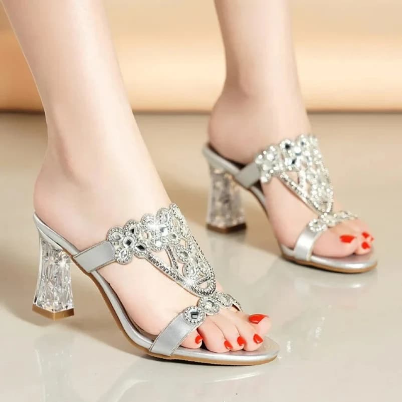 2025 Women's stylish high heel High heels with open tip Stiletto with custom Rhinestones