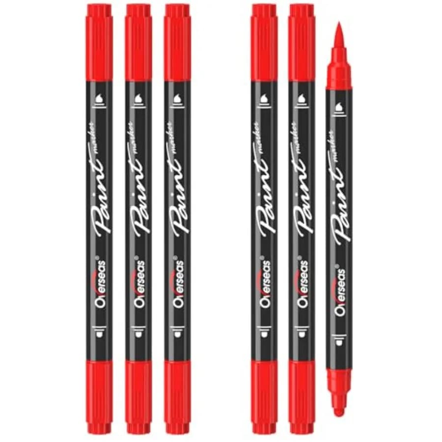 Acrylic Paint Markers, 6 Pack Dual Tip Paint Pens Acrylic Markers - Dot and Brush Tip Coloring Marker for Wood, Rock, Canvas, G