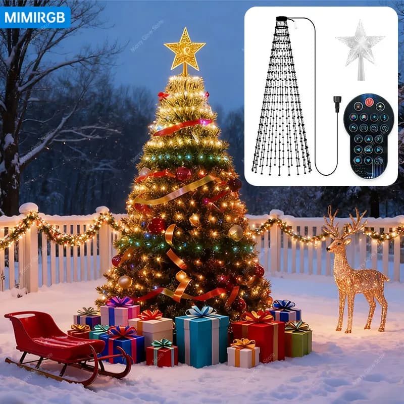 Decorazioni natalizie 2.1M 400LED Stringa di luci intelligenti per albero di Natale con Star Top App Control Immagine fai da te LED RGB Lucine