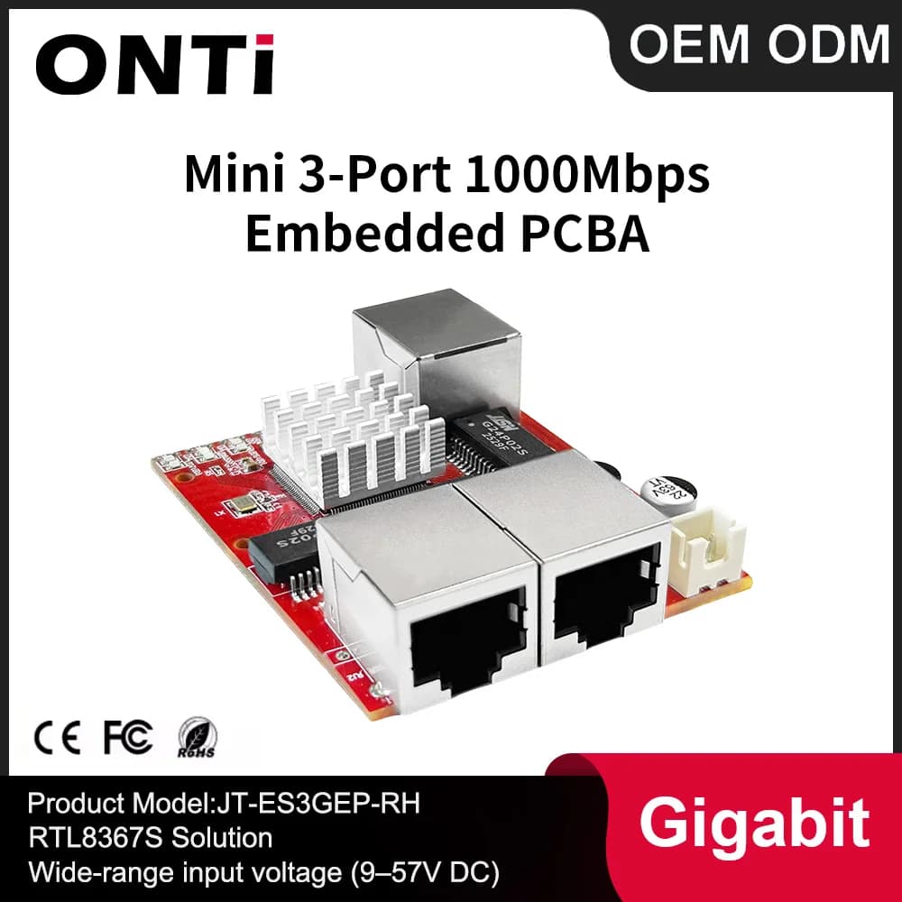 ONTi Mini switch Gigabit Ethernet 3/5 porte 10/100/1000Mbps PCBA per modulo integrato integrato Ingresso ad ampio raggio CC 9-57V