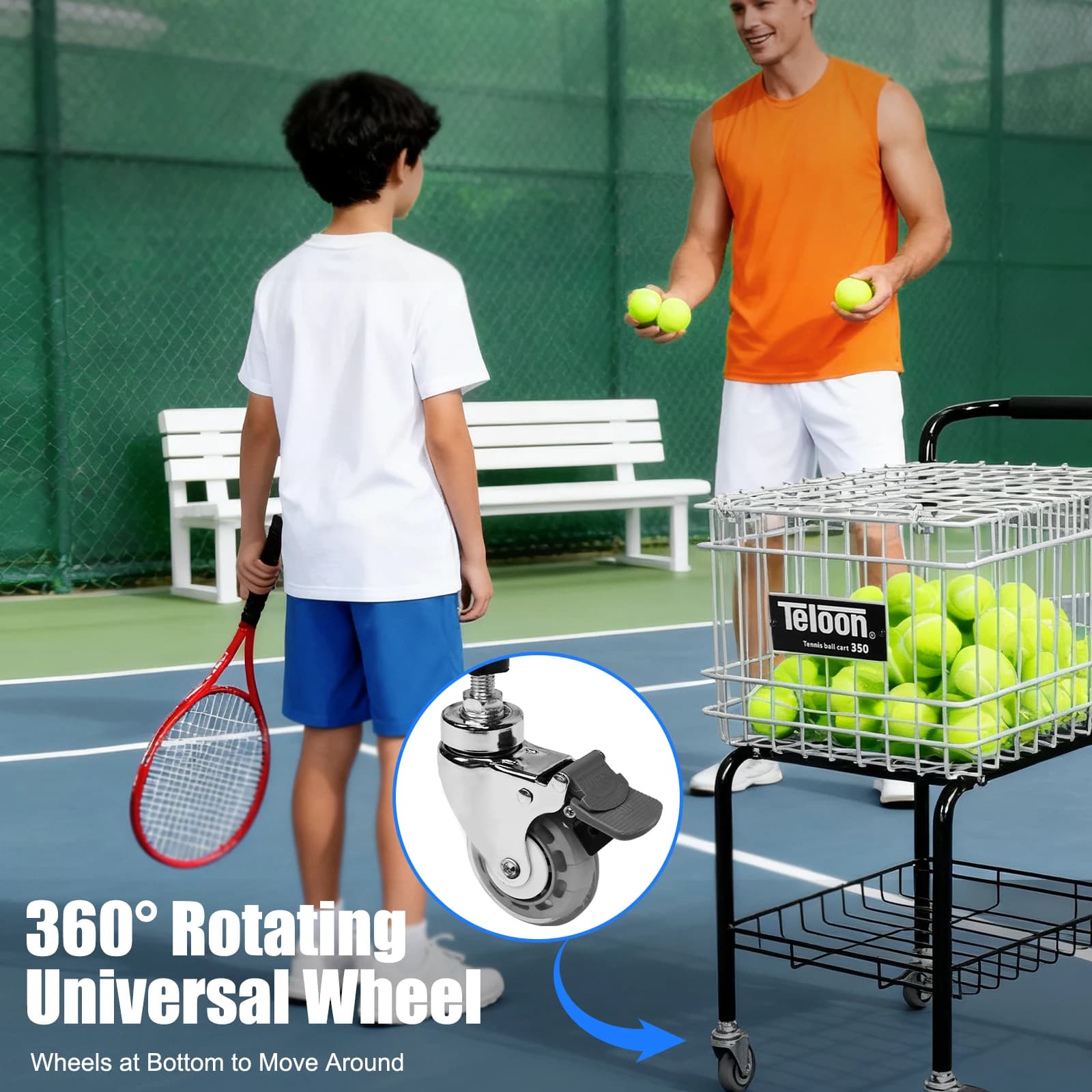 Carrello Portapalline da Allenamento con Capacità di 350 Palline, Grande Cesto per Raccolta Palline per Tennis/Pickleball/Baseball/Softball