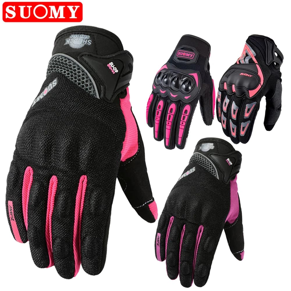 SUOMY Summer Women's Pink Motorcycle Gloves Lady Motocross Gloves with Full fingers Purple Bike Touch Screen Gloves for Men XS-XXL