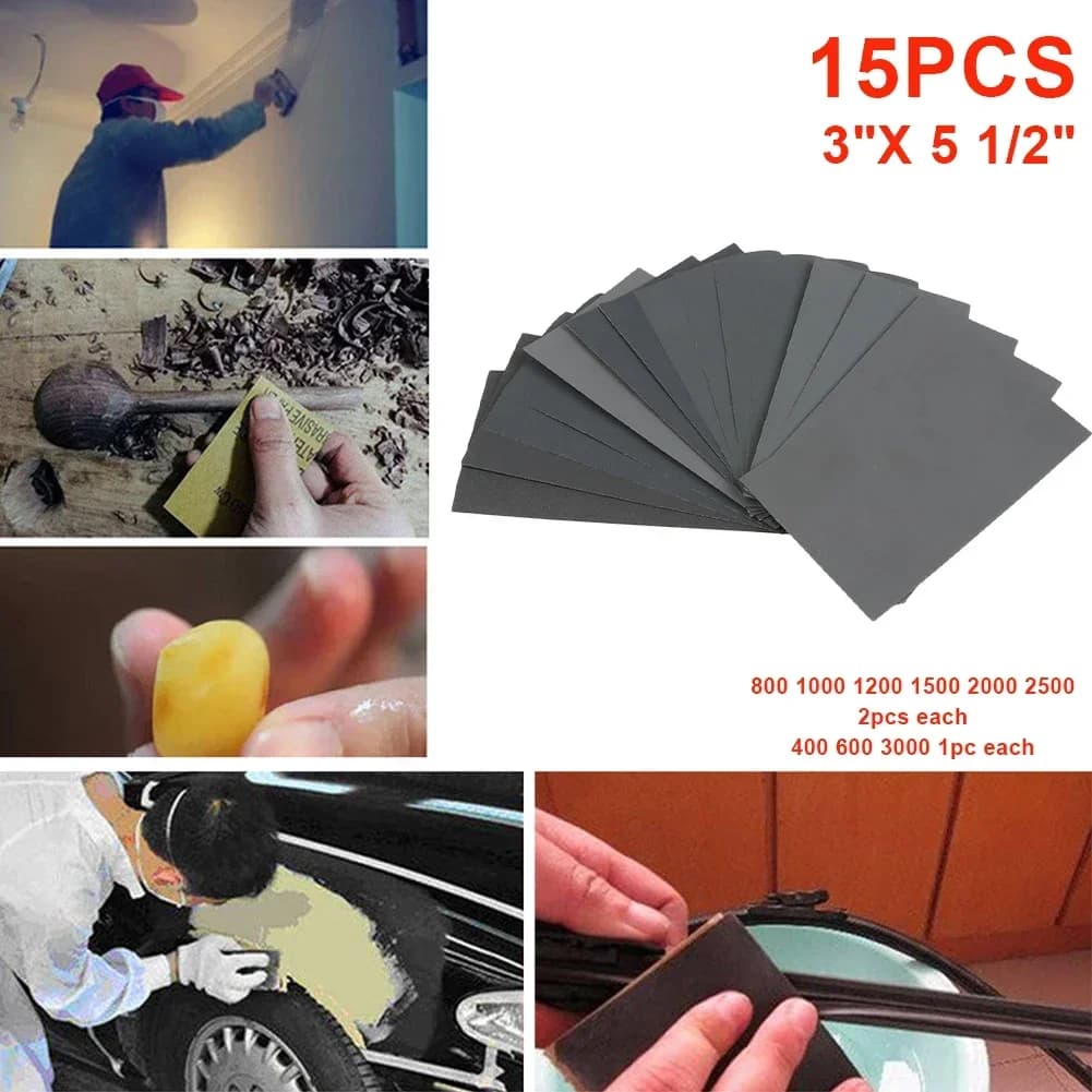 Set of 15 Abrasive Cards with Grana 400, 600, 3000, 800, 1000, 1200, 1500, 2000, 2500 for Water Drying - Abrasive Tools
