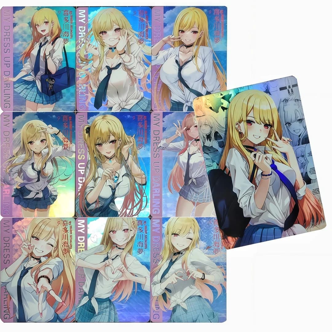 ACG My Dress-Up Darling Kitagawa Marin Serie Uniforme Scolastica JK Gioco di Carte Flash Pieghevoli Fai-da-te Collezione Carte Sostitutive Pasto