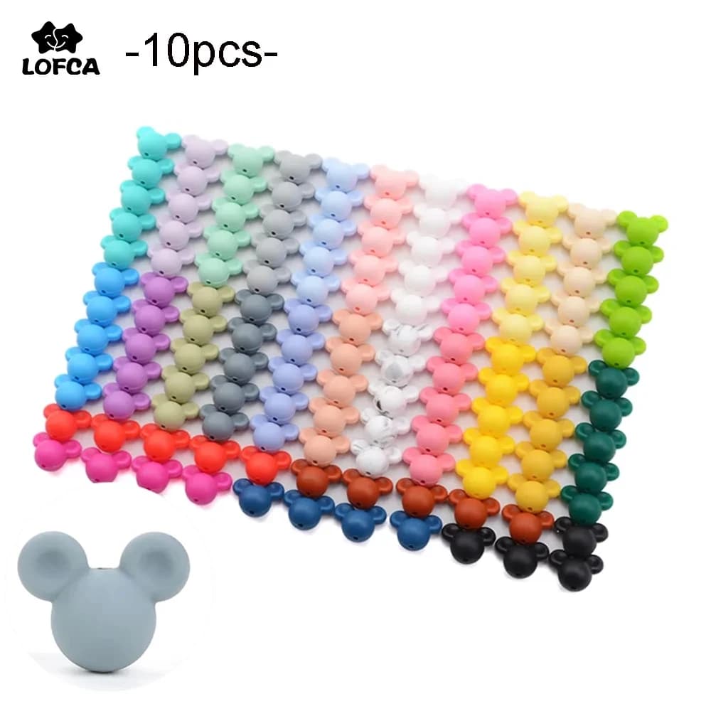 LOFCA Mouse 10 pz/lotto Perline di Silicone Del Bambino Massaggiagengive Giocattolo Morbido Da Masticare Dentizione BPA Libero Collana di Fascino FAI DA TE Gioielli Per Commestibile