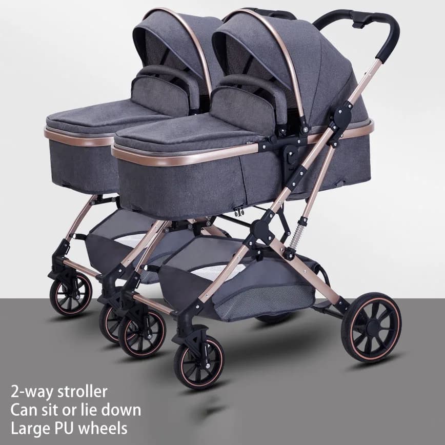 Passeggini gemelli Passeggini doppi spezzabili per due bambini Carrozzina pieghevole portatile con assorbimento degli urti può sedersi e sdraiarsi