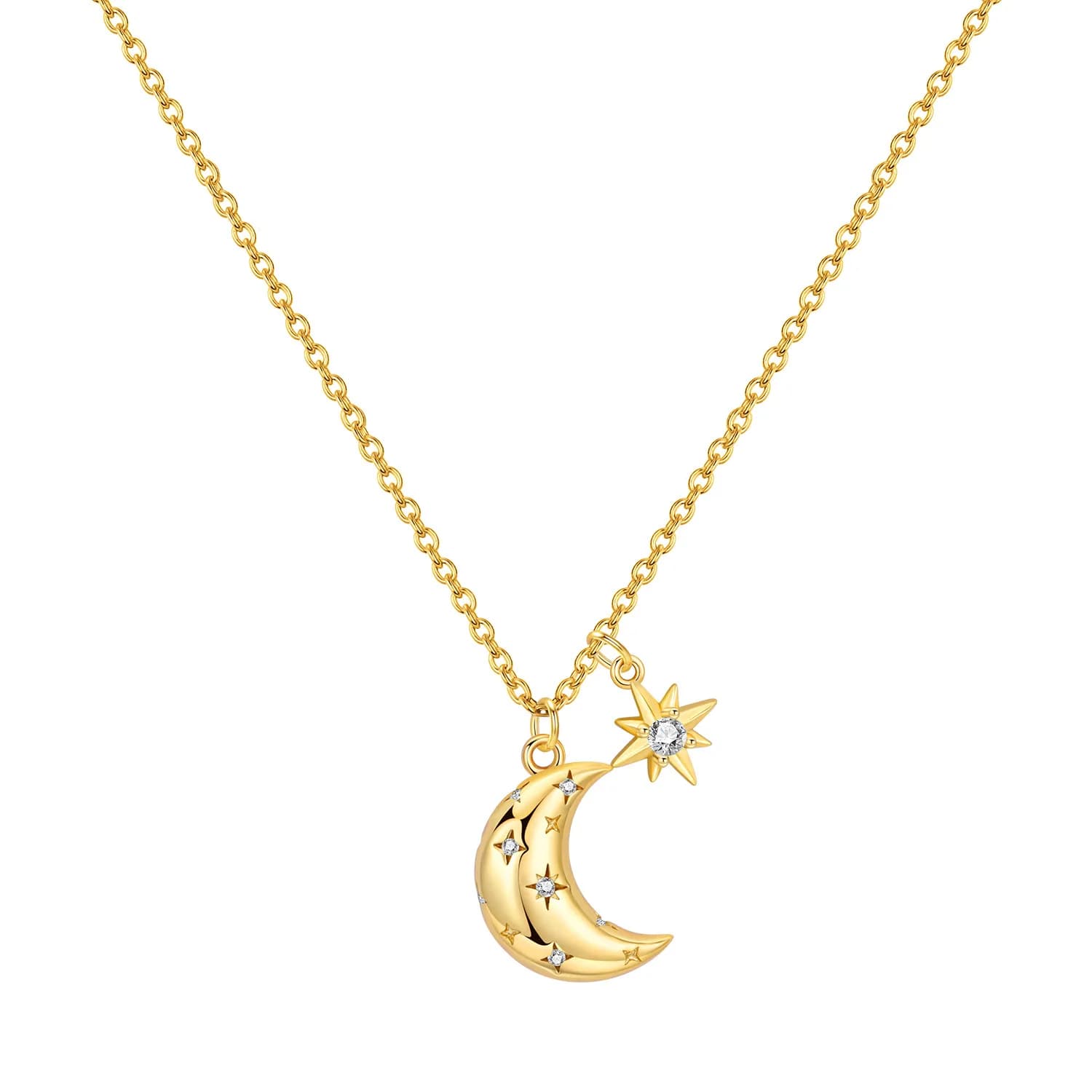 Orstarry 925 Sterling Silver Golden Star Moon Necklace Pendant Necklace for Women Birthday Gifts Fashion Fine Jewelry
