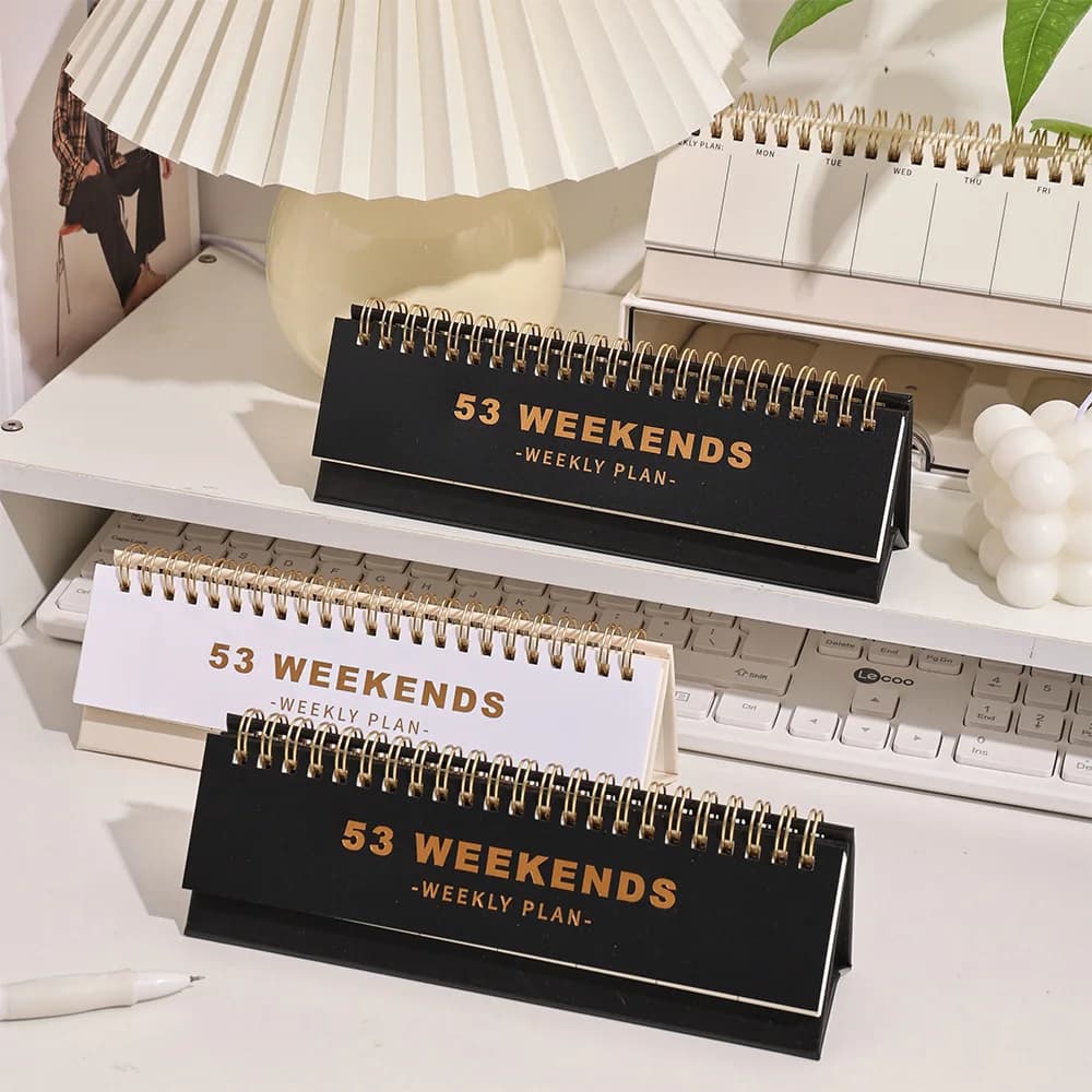 53 fogli Semplice Orizzontale 53 Fine settimana Piano settimanale Bobina senza data Spirale Pianificatore settimanale Orari degli studenti Blocco note Piano Calendario