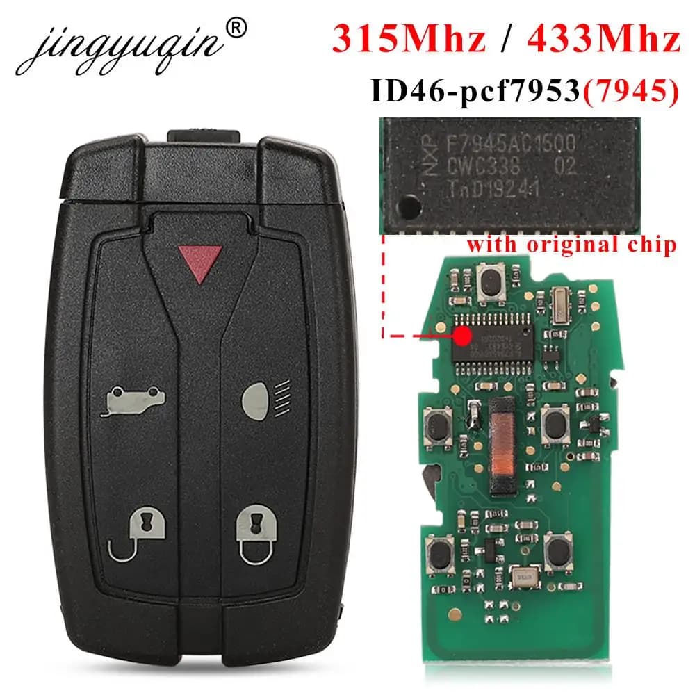 Jingyuqin Per Land Rover Freelander 2 Chiave per auto telecomando intelligente 315Mhz/433 Mhz PCF7945A WJZ 5 pulsanti con piccola lama non tagliata