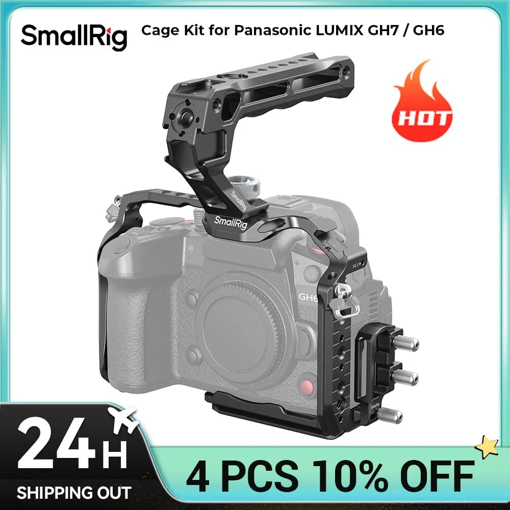 SmallRig HawkLock quick release cage kit for Panasonic LUMIX GH7/GH6, with upper handle kit, USB-C 4825 cable clamp