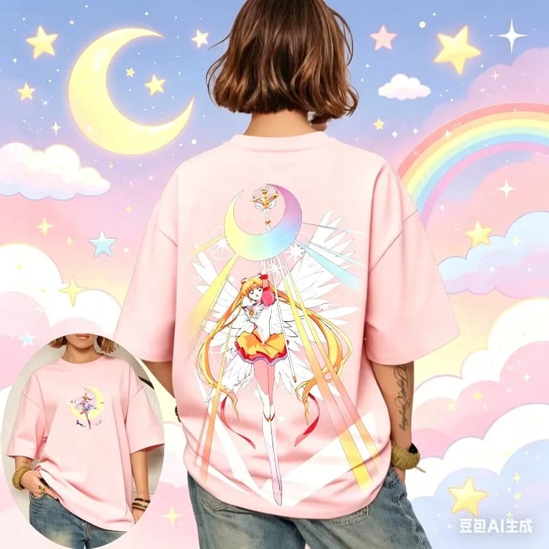 Nuova T-shirt Casual Donna/Genitore-Figlio Sailor Moon Serena 2026, a Maniche Corte, Oversize, Comoda, Stile Y2K, per l'Estate